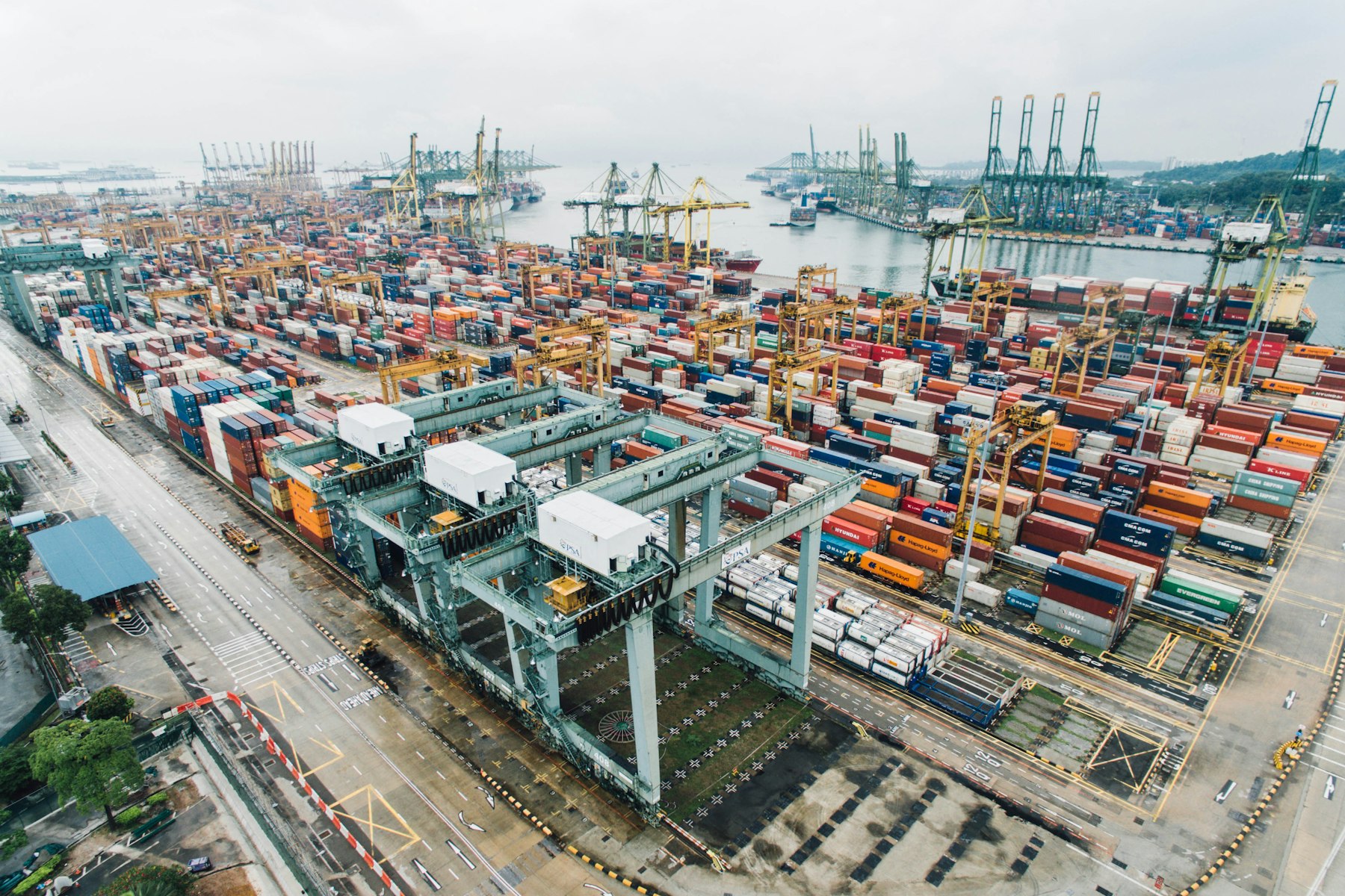 International freight moving through a container port