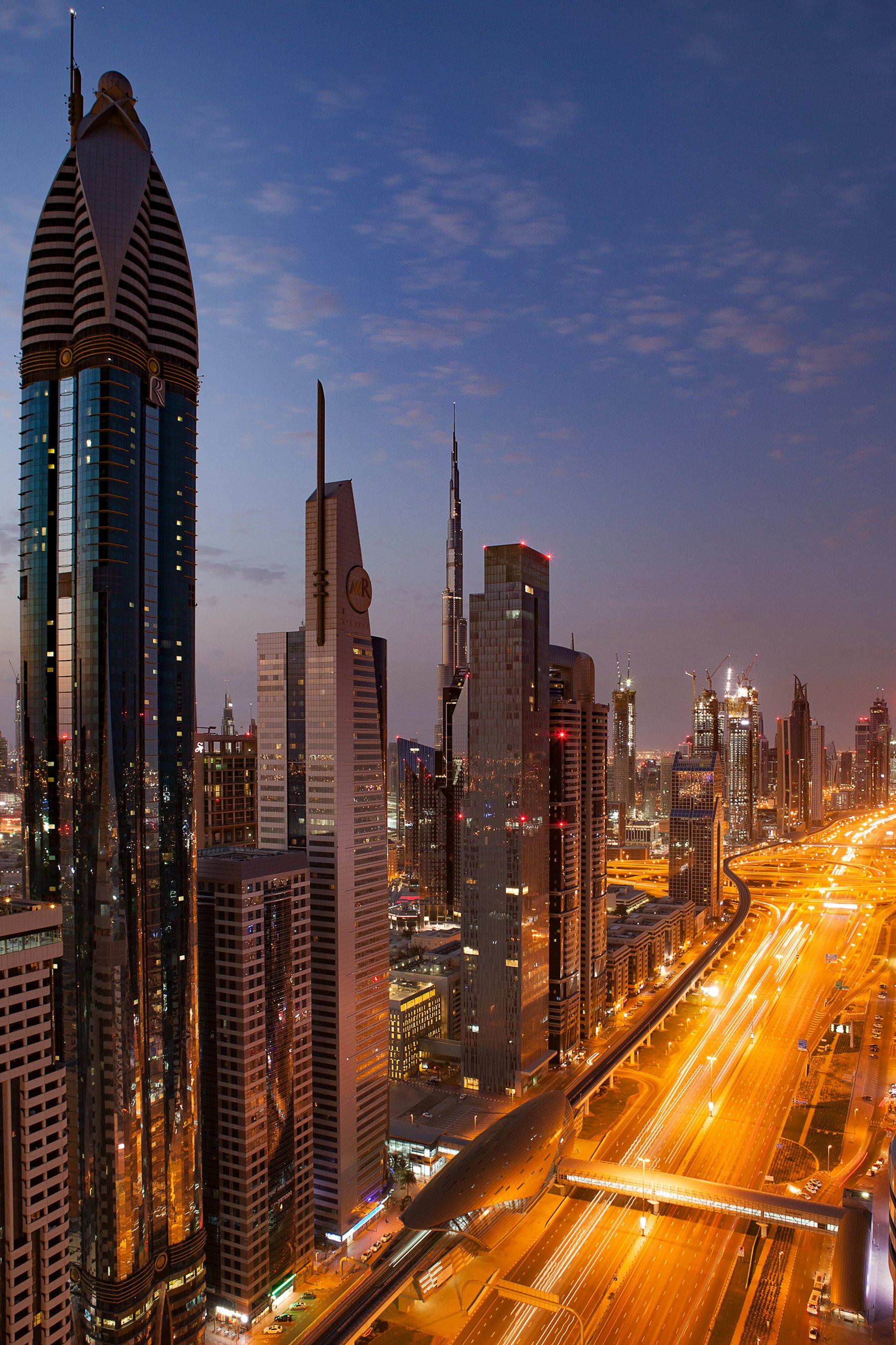 Downtown Dubai towers at night