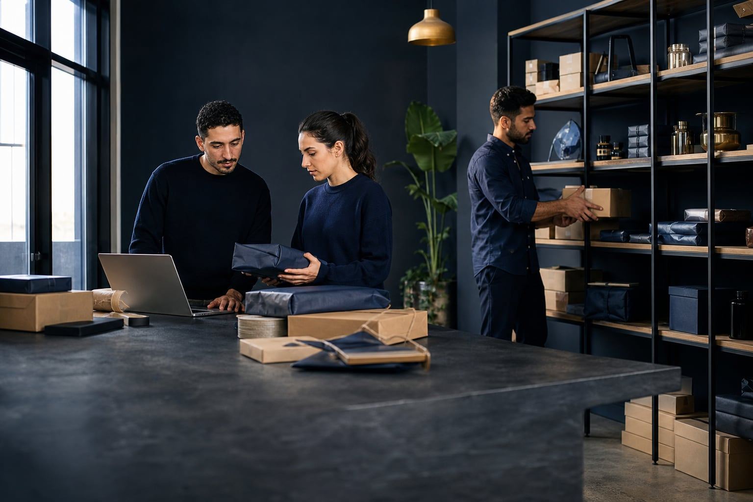 E-commerce team preparing customer orders
